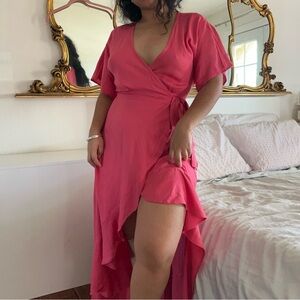 Young Fabulous & Broke Pink High-Low Wrap Dress